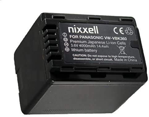 Nixxell Battery for Panasonic VW-VBK360 and Panasonic HC-V10 HC-V100 HC-V100M HC-V500 HC-V500M HC-V700 HC-V700M Many More Single Battery