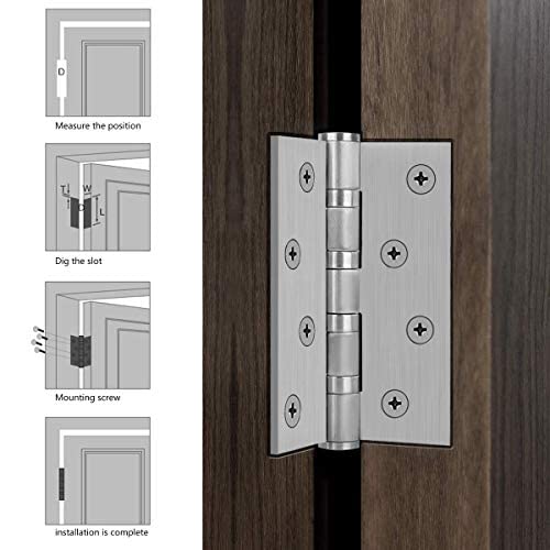 Hommyzone 304 Stainless Steel Door Hinges 4 Inch, 4’’x 3’’ Ball Bearing Hinge with Square Corners, Interior and Exterior Door Hinges Pack of 2 (Silver) Silver