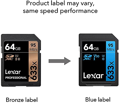 Lexar 64GB Professional 633x SDXC Class 10 UHS-I/U1 Memory Card 2-Pack Bundle (Product Label May Vary) 64 GB