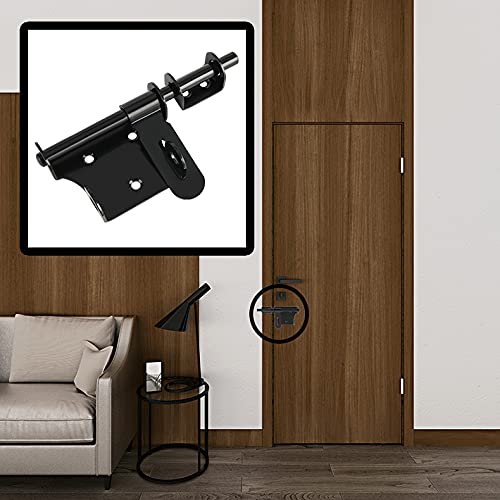 Alise Slide Bolt Latch Gate Latches Safety Door Lock,Padlock Can be Installed with It,MS350U-B Stainless Steel Black Finish 6 Inch