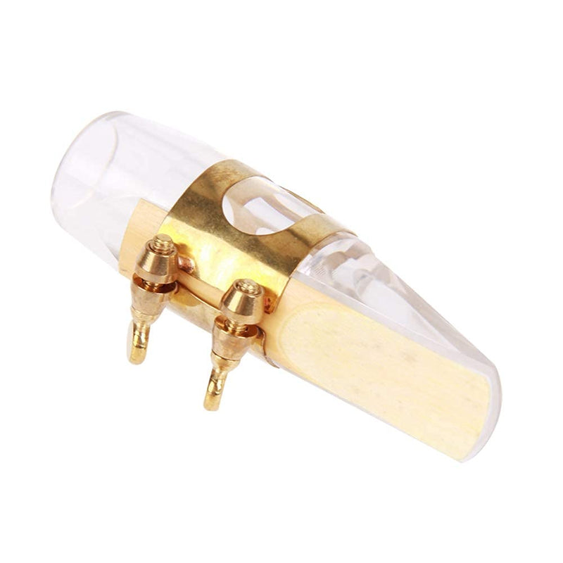 Alnicov Alto Sax Saxophone Transparent Mouthpiece with One Reed Golden Plated Ligature and Plastic Cap