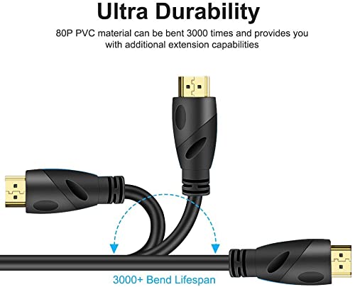 4K HDMI Cable - Rommisie (HDMI 2.0,18Gbps) Ultra High Speed Gold Plated Connectors,Ethernet Audio Return,Video 4K,FullHD1080p 3D Compatible with Xbox Playstation Arc PS3 PS4 PS9 PC HDTV (6.6FT, Black) 6.6FT
