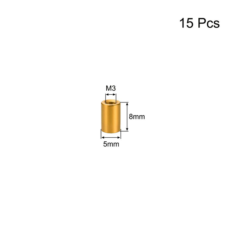 uxcell 15 Pcs M3x8mm Round Aluminum Standoff Column Spacer Female Golden Tone for Drone FPV Quadcopter Racing RC Multirotors Parts DIY 8mm Gold