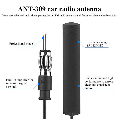 Car Radio Antenna, Kennso Universal Car FM AM Antenna Amplifier Black ANT-309 Car Radio Antenna Patch Aerial Windscreen Mount 85-112MHZ 5M Cable