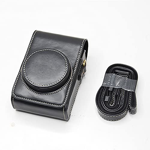 BolinUS Premium PU Leather Fullbody Camera Case Bag Cover for Ricoh GR II/III Sony RX100 V VI VII ZV-1 with Neck Strap (Black) Black