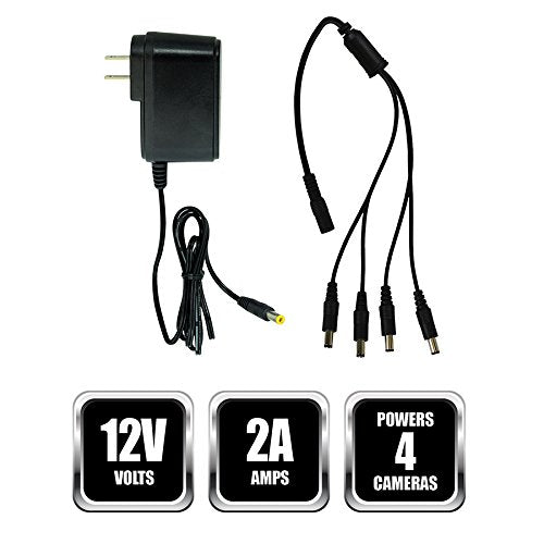 Night Owl Security SPF-CAMP-2A Camera Adapter with 4-Way Power Splitter, Black