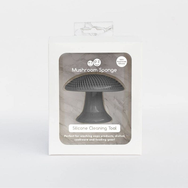 ezpz Mushroom Sponge (Gray) - 100% Silicone Reusable Durable Long-Lasting Hypo-Allergenic Sponge with Suction Base for Cleaning Dishes, Cookware and Feeding Accessories Gray