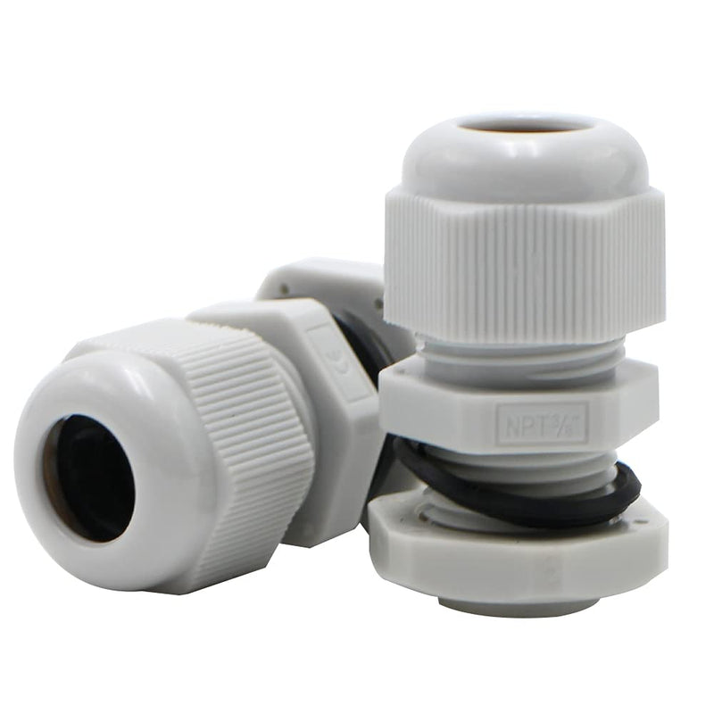 MAKERELE NPT 3/8” Grey Nylon Cable Glands, IP68 Waterproof Strain Relief Cord Connector NPT 3/8" 12PCS