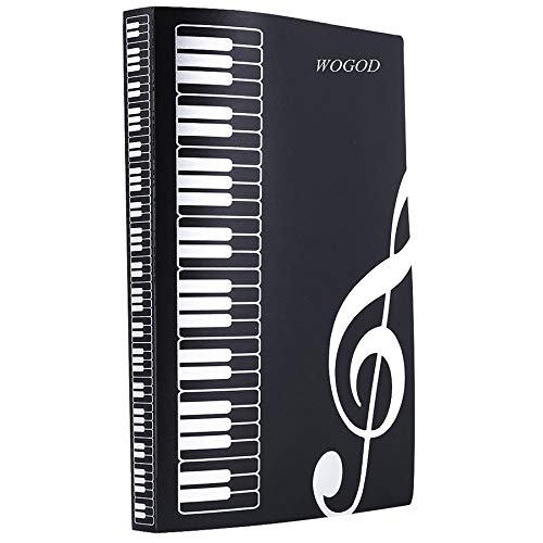 WOGOD Music Sheet File Paper Documents Storage Folder Holder Plastic.A4 Size,40 Pockets (Black+Blue)