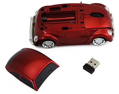Jinfili Wireless Gaming Car Mouse Sports 2.4GHZ 3D Optical for Computer PC Mac Notebook Mini Receiver Red