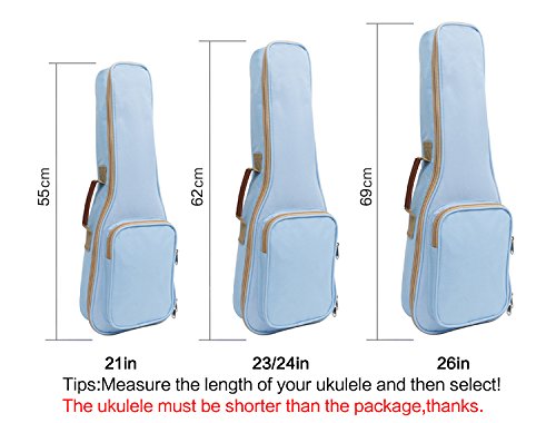 HOT SEAL 10MM Leather Handles Thick Durable Colorful Ukulele Case Bag with Storage (21in, Light blue) 21in