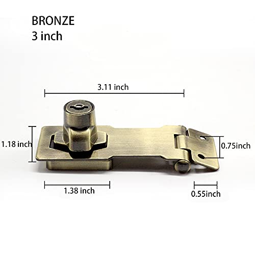 2 Packs Keyed Hasp Locks Twist Knob Keyed Locking Hasp for Small Doors, Cabinets and More,Stainless Steel Steel, Hasp Lock Catch Latch Safety Lock Door Lock with Keys (3inch, Bronze) 3inch