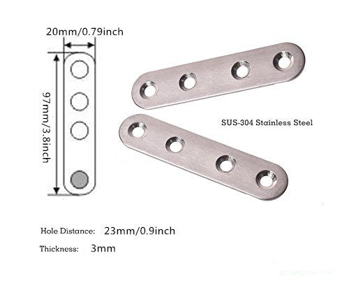 SamIdea 10-Pack Silver Tone Stainless Steel Straight Support Shelf Bracket,4 Install Holes,with SUS304 Stainless Steel Screws