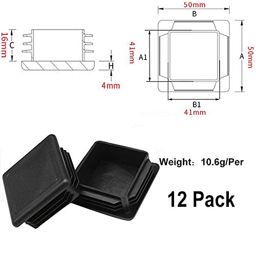 2" Square Tubing Plug End Caps, 20 Pack Tubing Post End Cap, 50mm x 50mm Black Plastic Square Plugs, Chair Glide Floor Protector 2" * 2"