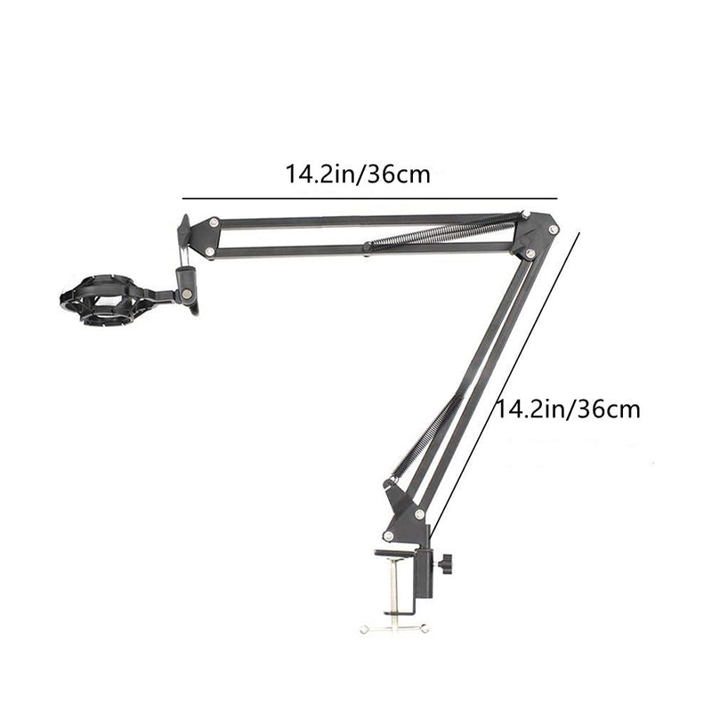 panthem Adjustable Microphone Stand Mic Suspension Boom Scissor Arm Stand, Compact Desk Mic Stand with Shock Mount Table Mounting Clamp Screw Adapter for Blue Yeti Snowball Studio Stages-Duomishu