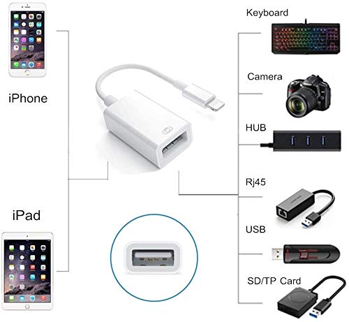 sharllen Lightning to USB Camera Adapter MFi Certified OTG Data Sync Cable Compatible with iPhone 12 11 X 8 7 iPad, Support USB Flash Drive, Mouse, Keyboard, Hubs, MIDI,Rj45 iOS 9.2-14 +