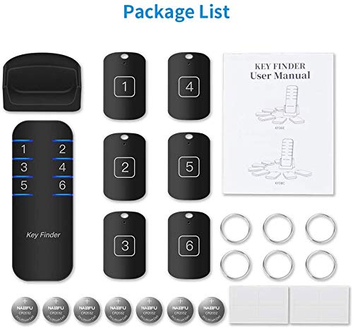 Key Finder RF Item Locator - Wireless Key Tracker with 6 Receivers, 95DB Loud Beeping Sound and 115 Feet Remote Control for Finding Pet Keys Phone Luggage Black