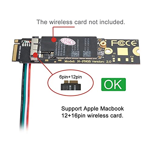 Cablecc BCM94360CD BCM94360CS BCM943602CS BCM94360CS2 WiFi Card to M.2 NGFF Key-M NVME SSD Adapter Black 12+6Pin Mac