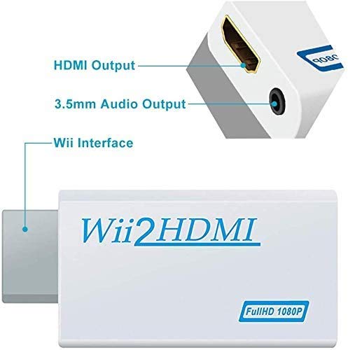 Wii Hdmi Converter Adapter, Goodeliver Wii to Hdmi 1080p Connector Output Video 3.5mm Audio - Supports All Wii Display Modes, White