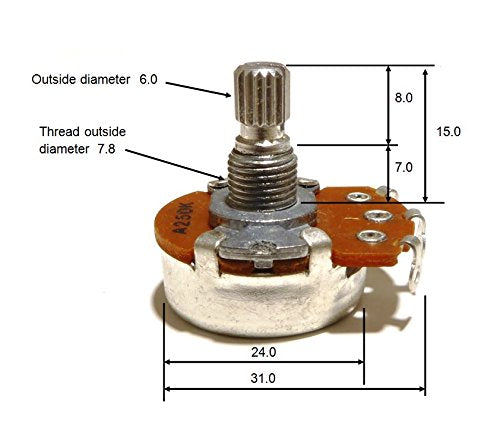 10 x guitar A250K potentiometers 24mm diameter 15mm shaft tone volume