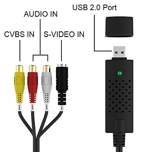 Rybozen Video Grabber USB Capture Card, Convert Hi8 VHS to Digital DVD for Windows PC, Audio Video Digitize Converter Adapter