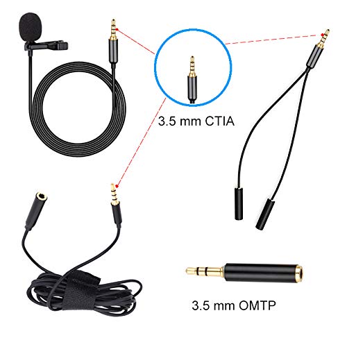 ILamourCar 2 Pack Professional Lavalier Lapel Microphone, Clip on Mic 3.5mm Omnidirectional Condenser Mic Complete Set Audio Recording Mic for Android/iPhone/PC/Camera for YouTube, Video Conference