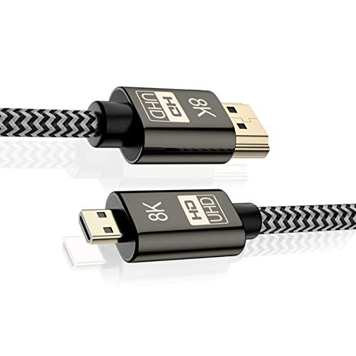 Cablecc Micro HDMI to HDMI 2.1 Ultra-HD UHD 8K 60hz 4K 120hz Cable 48Gbs HDMI Cord for Camera Tablet 1.5M