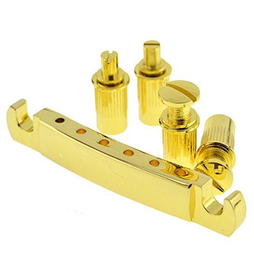 Set of Gold Roller Saddle Tune-Omatic Guitar Bridge Tailpiece for LP Electric Guitar Replacement Parts