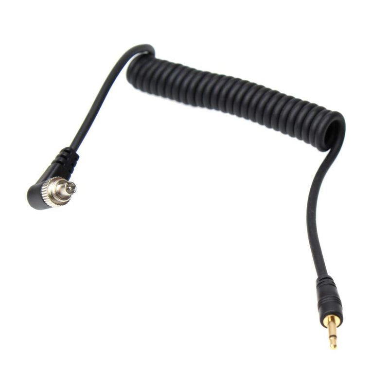 Foto&Tech 2.5 mm Jack to Male Flash PC Sync Coiled Cable with Screw Lock for Trigger Studio Light, 12-Inch Coiled to 34-Inch Max Stretch