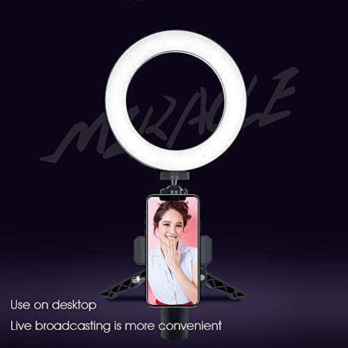 Evanto 6.3" Selfie Ring Light with Tripod Stand & Flexible Phone Holder for Live Stream/Makeup/YouTube Video/Photography/Vlogging/TikTok, Table Desktop Dimmable Led Camera Beauty Ringlight