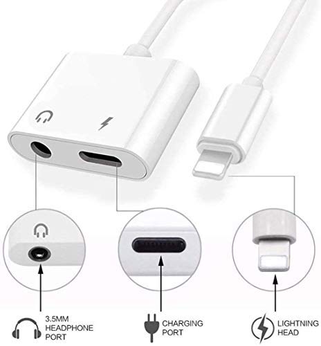 2Pack Lightning to 3.5mm Headphones Jack Adapter,Apple MFi Certified 2 in 1 iPhone Headphone Adapter Dongle Charger Jack Lightning to 3.5mm AUX Cord Splitter Compatible with iPhone 12/11/XS/XR/X/8/7