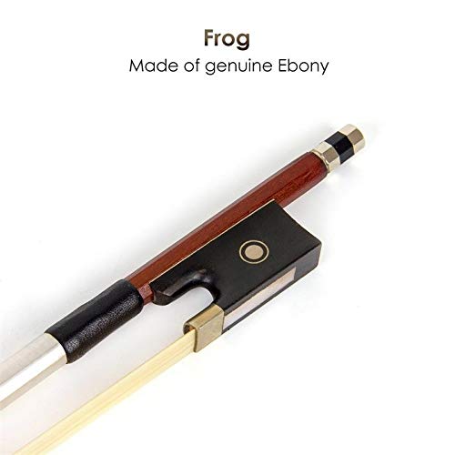 Brazilwood Student Violin Bow 4/4 Round Stick with Mongolian Horse Hair Ebony Frog Silver Wire Winding for Beginner Practice