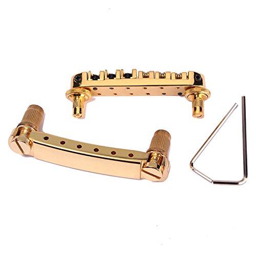 Alnicov Guitar Bridge Tailpiece Gold Pating Roller Saddle Tune-O-Matic LP Electric Guitar Replacement