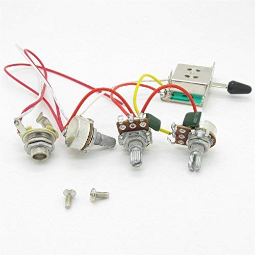 Pxyelec Wiring Harness Prewired 3x 500k Pots 1 Volume 2 Tone Control Knobs 5 Way Switch for Strat Guitar