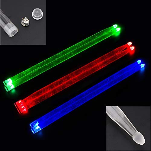 YiPaiSi 5A Acrylic Drum Stick, Bright LED Light Up Drumsticks, Glow in The Dark, Set your gig on fire (Green)