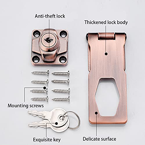 2 Packs Keyed Hasp Locks Twist Knob Keyed Locking Hasp for Small Doors, Cabinets and More,Stainless Steel Steel, Hasp Lock Catch Latch Safety Lock Door Lock with Keys (4inch, Copper) 4inch