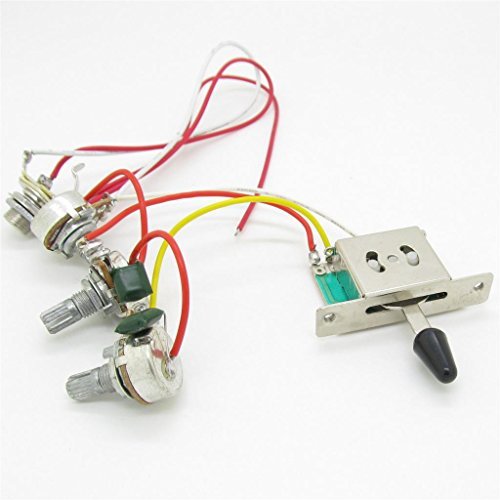 Pxyelec Wiring Harness Prewired 3x 500k Pots 1 Volume 2 Tone Control Knobs 5 Way Switch for Strat Guitar