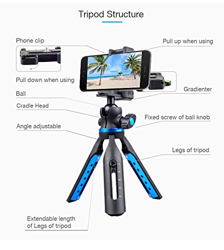 Tripod for Smartphone, DSLR, Video Camera or Handy Camera – Adjustable Legs – Compact & Light – Superior Aluminum & ABS Body – Multipurpose & Versatile – 360° Ball Head – Tabletop Tripod for Vlogs