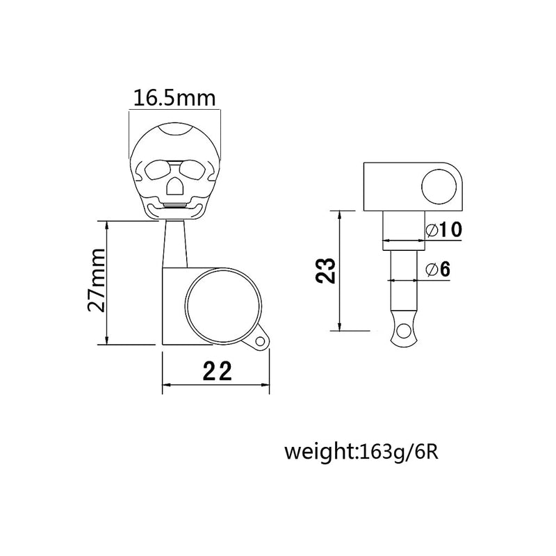 Alnicov Skull Head Sealed Gear Guitar Tuning Pegs Tuners Machine Heads 6R for Electric Guitar Parts Gold