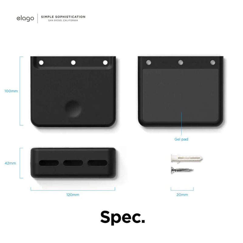 elago Universal Remote Holder Mount Compatible with Apple TV Remote and All Other Remote Controls - Adhesive Tape or Screw Mounting Options, Available Wired Charging [Large] [Black] Black