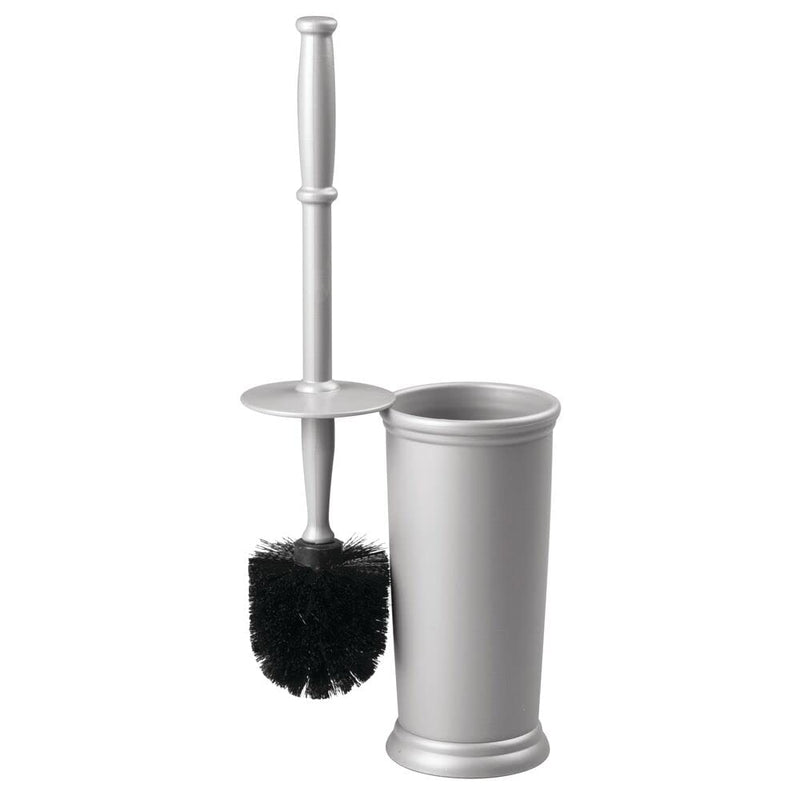mDesign Compact Freestanding Plastic Toilet Bowl Brush and Holder for Bathroom Storage and Organization - Space Saving, Sturdy, Deep Cleaning, Covered Brush - Gray