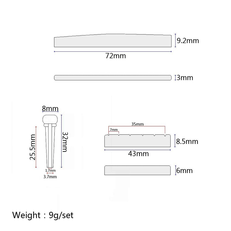 Alnicov Acoustic Guitar Plastic Bridge Saddle and Nut for Acoustic Guitar Replacement Parts