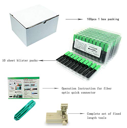 100pcs LEITE SC APC Fiber Optic Quick Connector with Matched Tools Fiber Reusable Connectors Single Mode SM 9/125 Mechanical Fast Connectors Adapter for FTTH CATV Network Instrument Standard Packaging