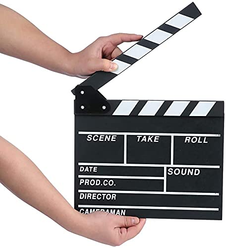 Movie Film Clap Board, Hollywood Clapper Board Wooden Film Movie Clapboard Accessory with Black & White, 12"x11" Give Away White Erasable Pen