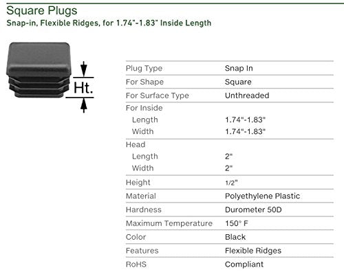 (Pack of 10) - 2" Square Tubing Plug, 2 Inch End Cap (2"x2" - 10 - 14 Ga - 1.73" to 1.84" ID) Fence Post Pipe Tube Cover Insert - Fitness Eqpt End Caps | Made in USA