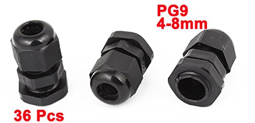 uxcell 36 Pcs Black PG9 Plastic Connector Gland for 4mm-8mm Cable