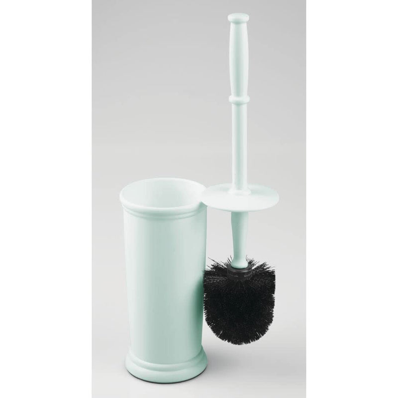 mDesign Compact Freestanding Plastic Toilet Bowl Brush and Holder for Bathroom Storage and Organization - Space Saving, Sturdy, Deep Cleaning, Covered Brush - Mint Green