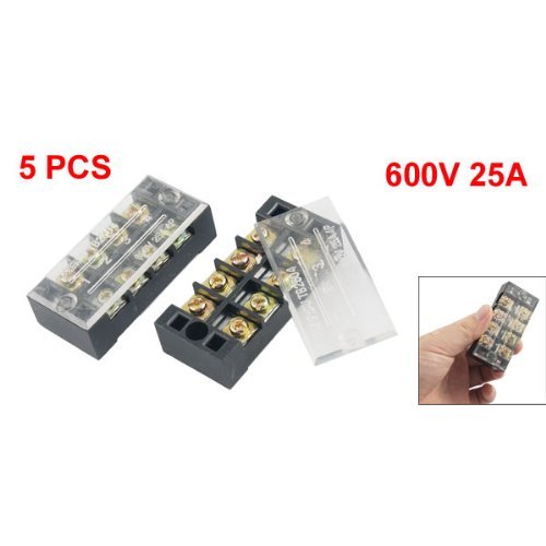 URBEST 5 Pcs Dual Row 4 Position Covered Screw Terminal Strip 600V 25A