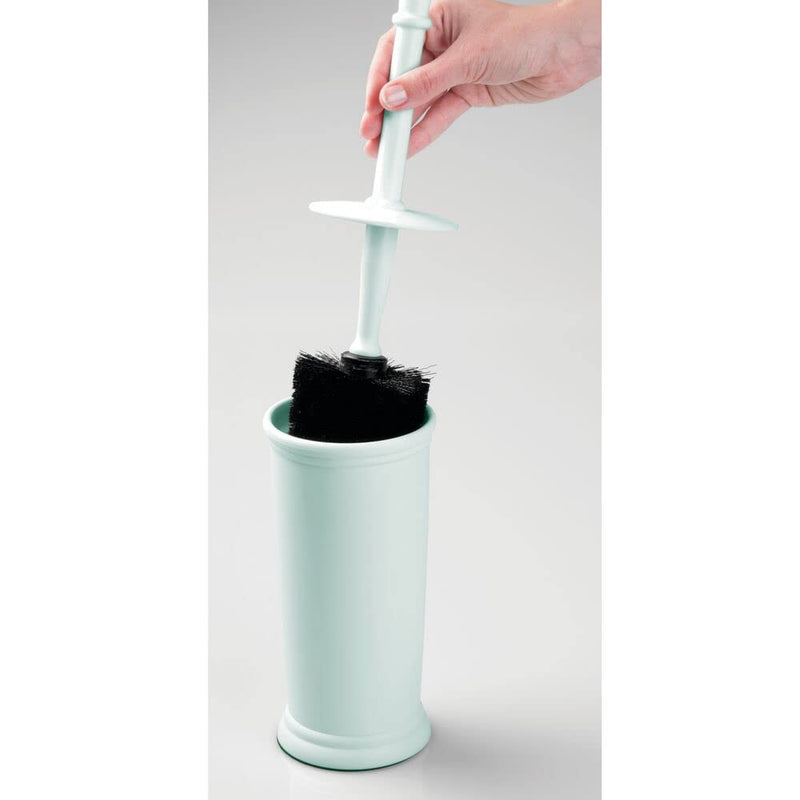 mDesign Compact Freestanding Plastic Toilet Bowl Brush and Holder for Bathroom Storage and Organization - Space Saving, Sturdy, Deep Cleaning, Covered Brush - Mint Green