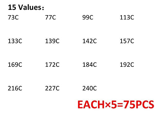 MOONLIGHT 75PCS Thermal Fuse 10A 250V Thermal Cutoffs 73C Degree - 240C Degree Temperature Fuse 15 Values Each 5pcs Assortment kit
